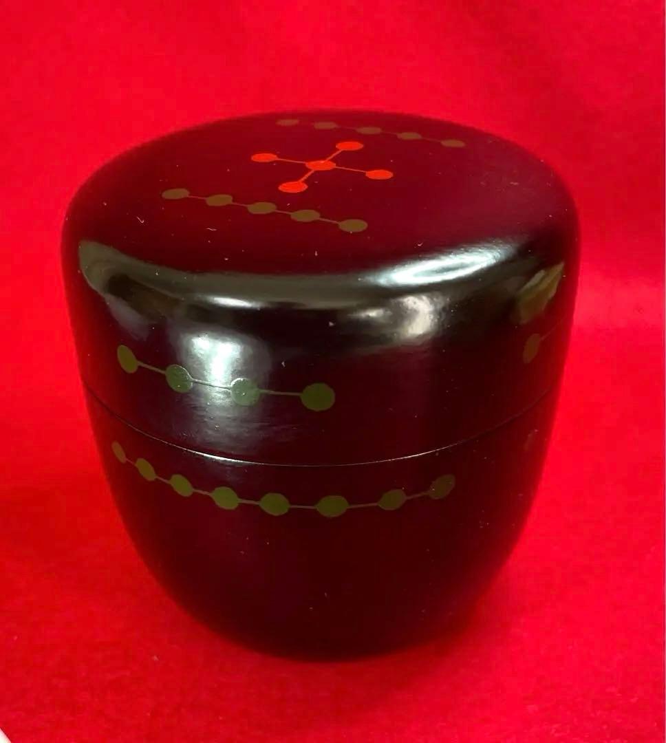 茶道具 木製棗 赤緑模様　圓能斎好　亀蔵棗　一峰作