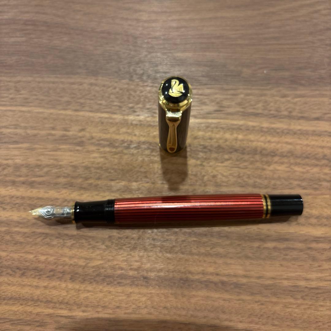 ペリカン 万年筆 赤縞 14金 F 14C-585 M400