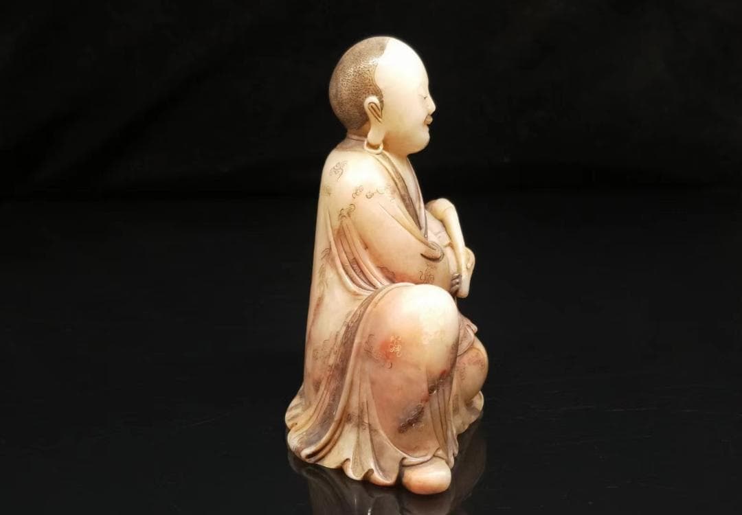 中国古美術・寿山石の羅漢像·仏像・箱付き・文房具・置物・田黄石彫り・細密彫