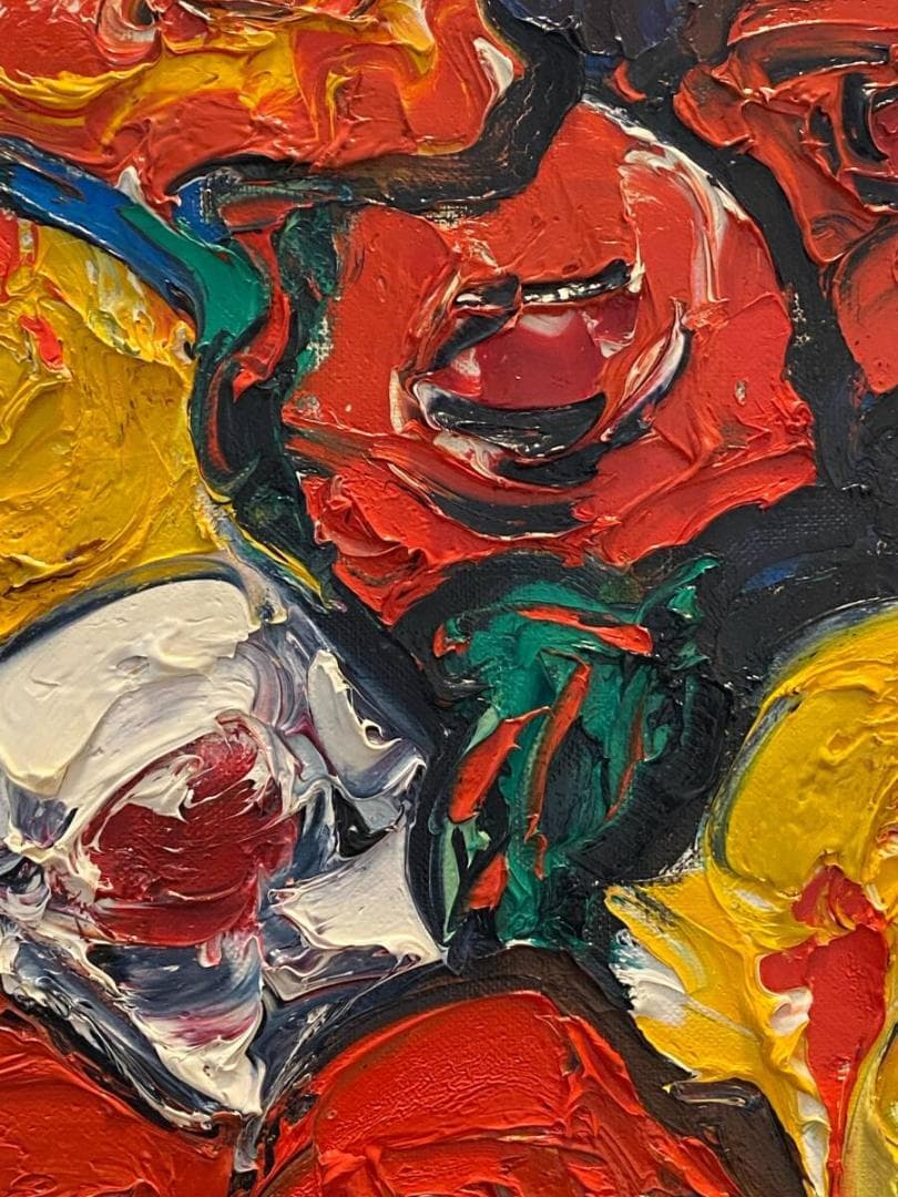 「真作」宮田為義　薔薇の絵　靜物画　絵画　油彩画　額装　F15号