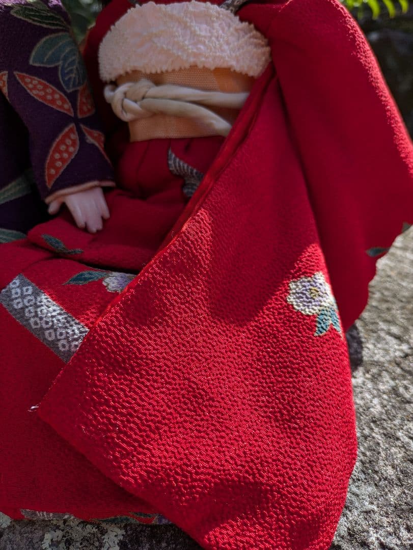 2*r様 昭和初期　正絹縮緬　市松人形 ２体 伝統工芸品 紫 赤　ビスクドール