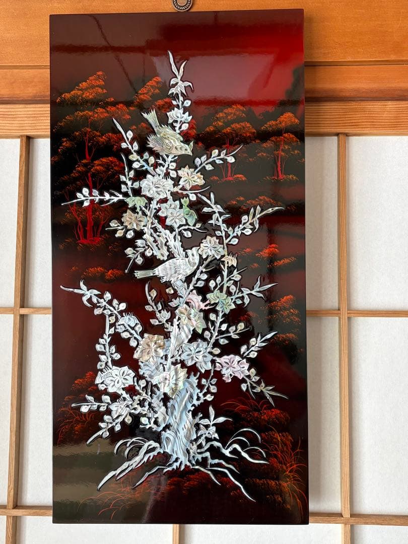 螺鈿　漆器アート 4枚セット 花と蝶