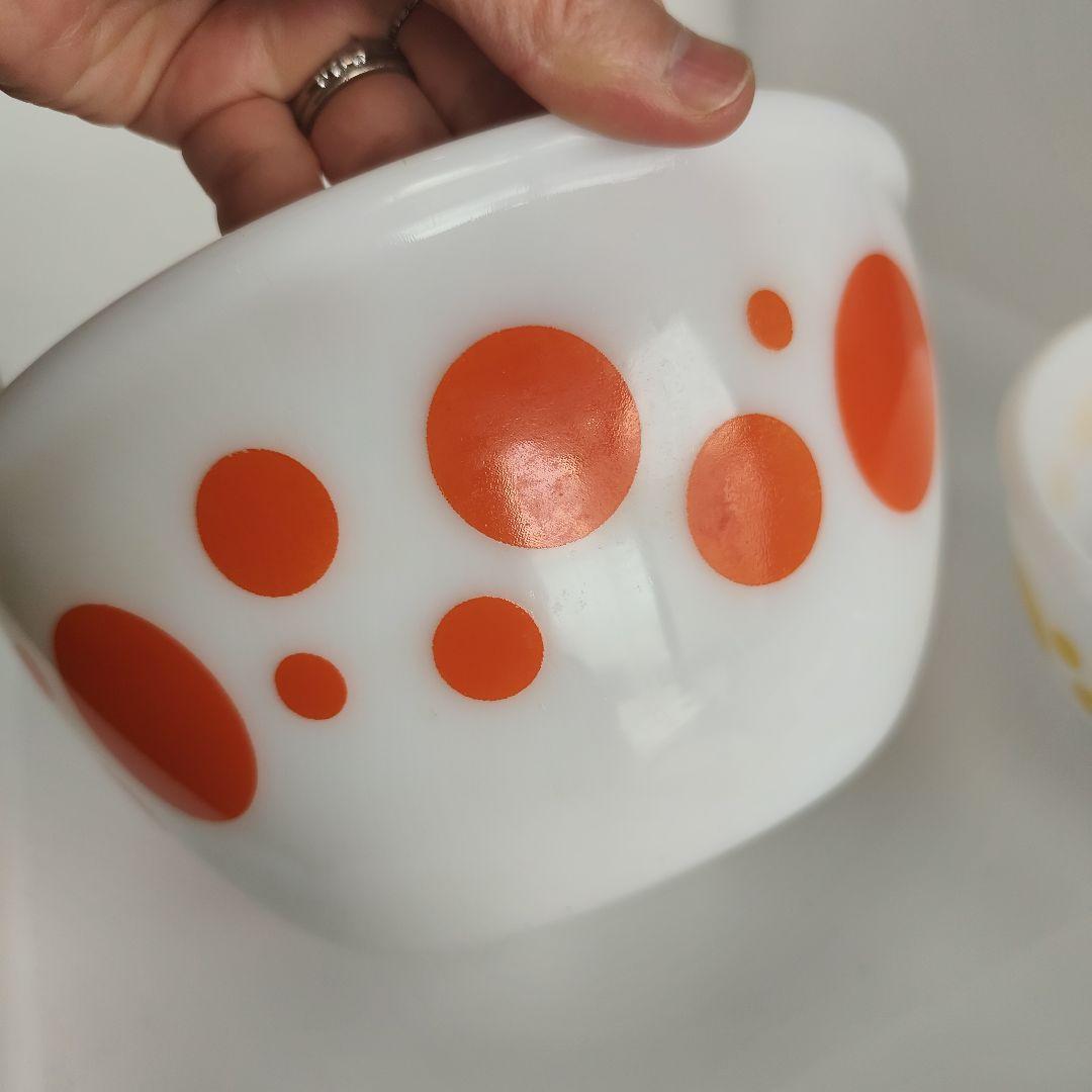 美品　Hazel Atlas ヘーゼルアトラス　ポルカドット　水玉　ボウル 4個