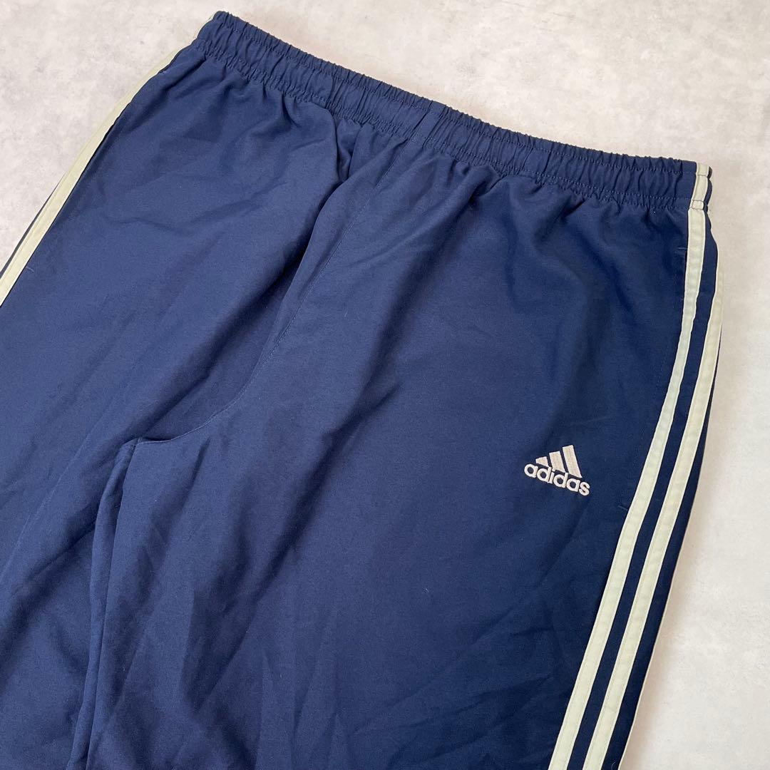00s adidas バギートラックパンツ 3ライン 刺繍ロゴ ネイビー L