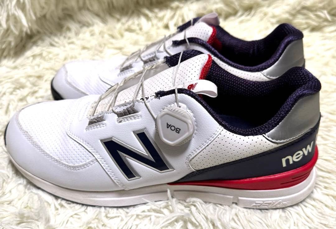 【美品】new balance ゴルフシューズ 26.5㎝ 白/紺/赤
