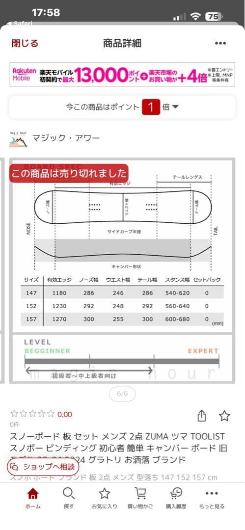 ZUMASB TWIN SW 157cm スノーボード