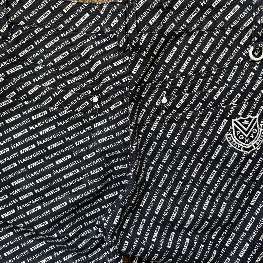 パーリーゲイツ　パンツ　総柄　紺　ネイビー　S〜M相当　コットン素材　生地厚　3