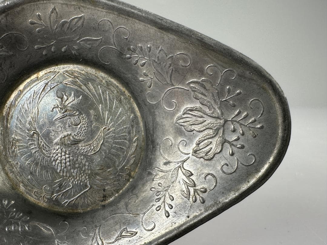 25.10.8-1 煎茶道具　錫製　鳳凰文茶托　五客