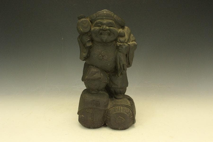 古銅 木彫刻写 大黒 像 高26.7cm(A366)