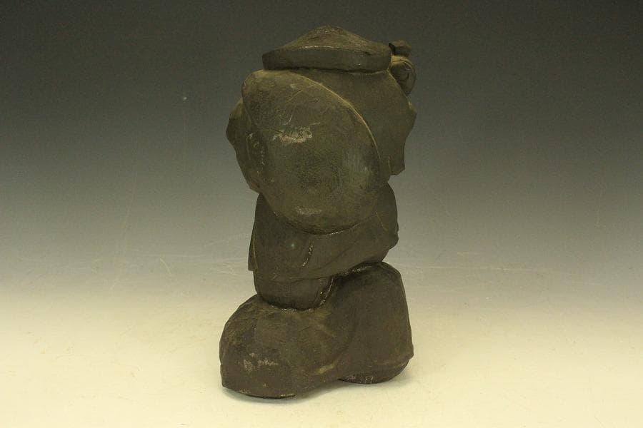 古銅 木彫刻写 大黒 像 高26.7cm(A366)