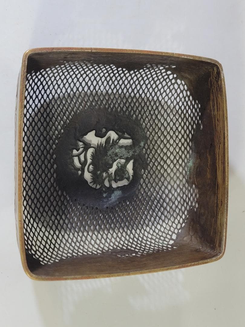 古銅 龍透かし火屋 手炙 香炉 時代物 DT624