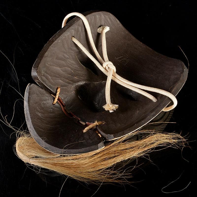 能面　能楽　雅楽　本山道子作　木彫　翁面　面袋付　共箱　M　R5355