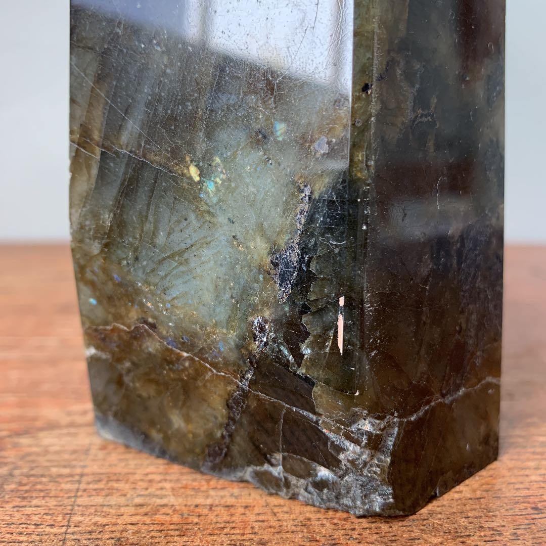 天然石　ラブラドライト　ガーデンクォーツ　モスグリーン　六角柱　結晶　特大