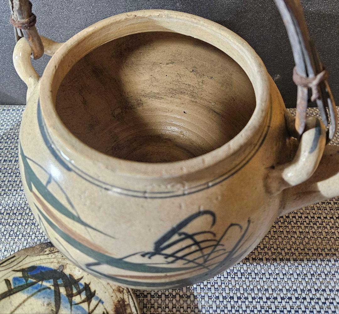 【時代古作品❗】益子焼　皆川マス 絵付け 色絵　山水図　土瓶　急須　益子民芸