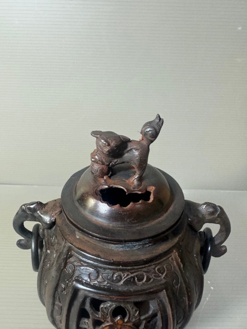 2566 銅製　大明宣徳銘　獅子香炉