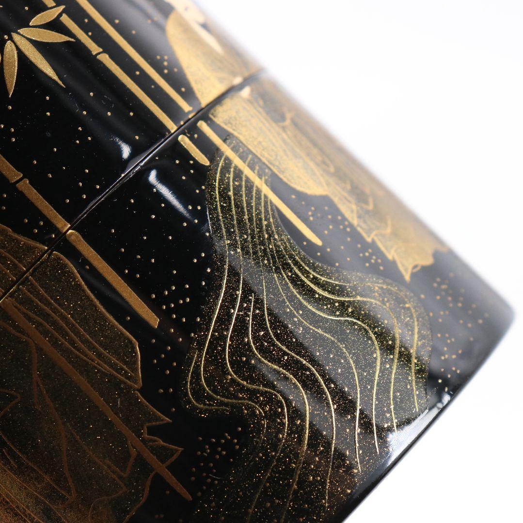 吉田祥雲作 七賢人蒔絵 面根来 薄茶器 茶道具 共箱　M991