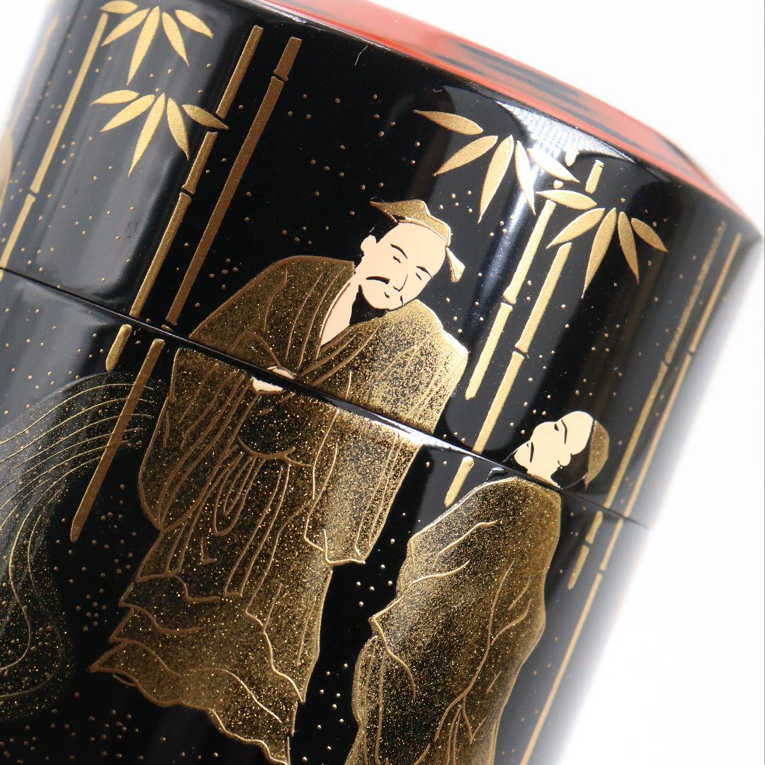 吉田祥雲作 七賢人蒔絵 面根来 薄茶器 茶道具 共箱　M991