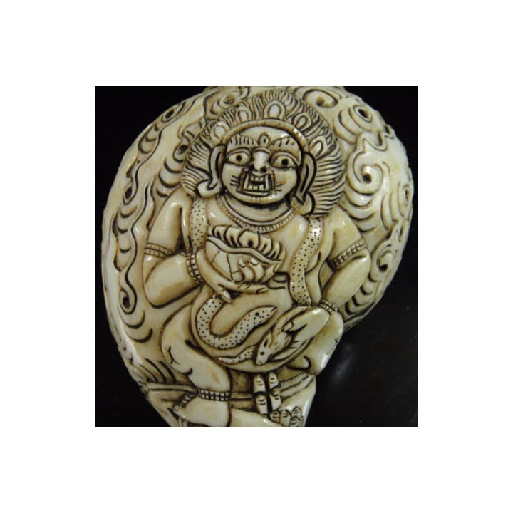 ◆チベット密教法具　法螺貝（シャンカ）ブラック・ジャンバラ(宝蔵神)像　仏教