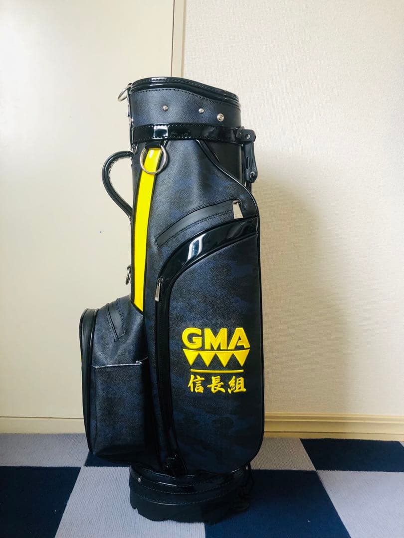 GMA キャディバッグ 黒/黄色 スタンド付き
