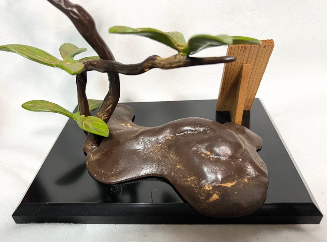 高岡銅器 青銅製 鳥と枝の彫刻 古美術 山茶花文旦