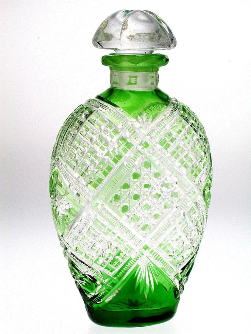 【超稀有】1880-年製 アンティーク オールドバカラ・碧硝子切子装飾ボトル
