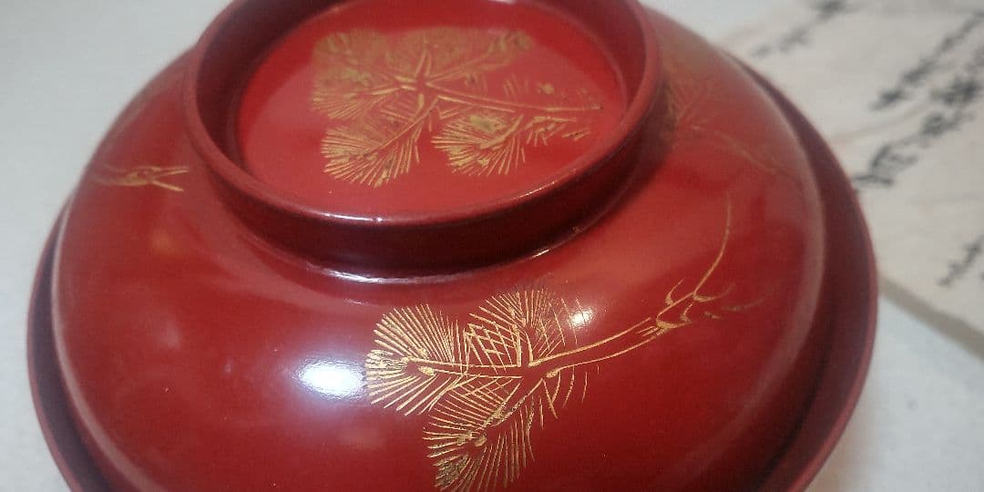 明治31年赤漆金彩椀 箱書付き/Meiji 1898 Lacquer Bowls