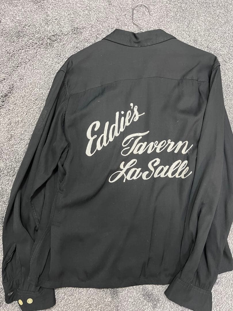 50s 60s レーヨンギャバ ボウリングシャツ チェーンステッチ ブラック