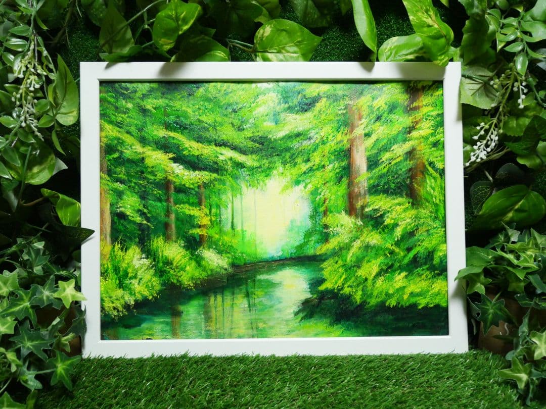 油絵 絵画 【緑の湖】