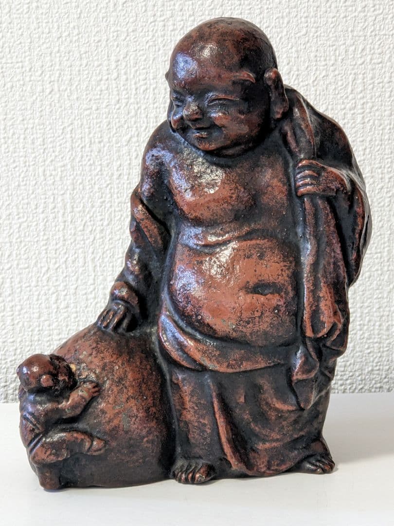 ♦時代物 置物飾り 江戸時代頃 唐子に布袋像？鉄製？備前焼置物 七福神 骨董品