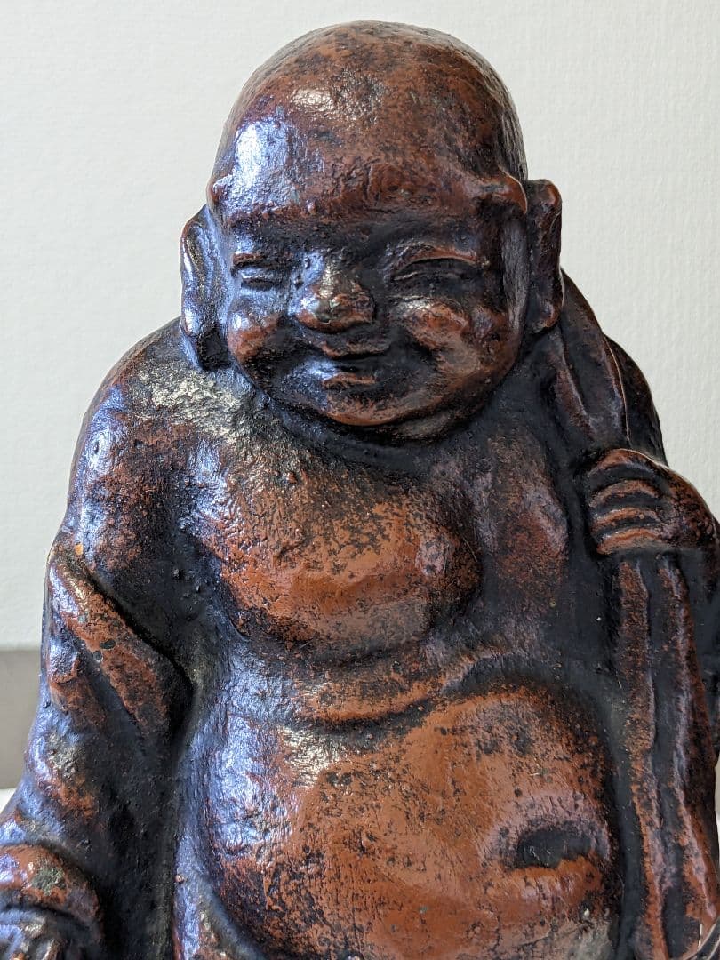 ♦時代物 置物飾り 江戸時代頃 唐子に布袋像？鉄製？備前焼置物 七福神 骨董品