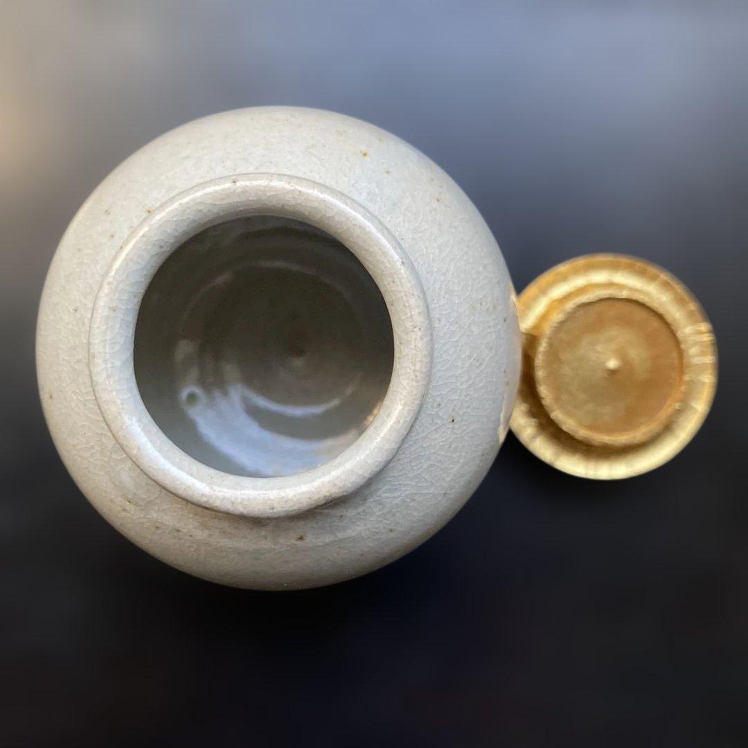 新品　茶道具　萩焼　江月　文琳茶入 鳳斉謹製 西陣織　　箱入