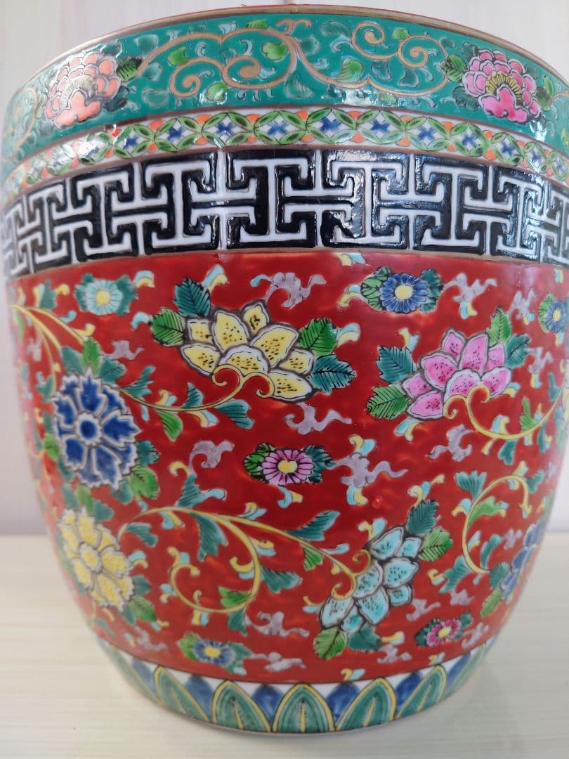 十錦手色絵　火鉢　時代物