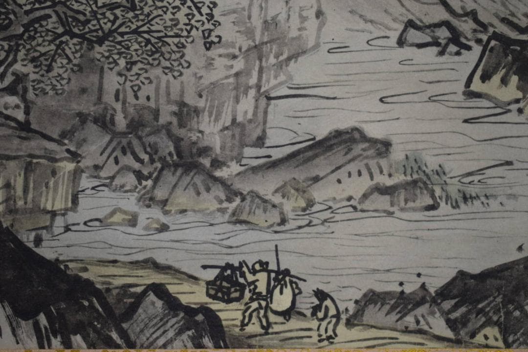 複製/雪舟/四季山水図/春景図/工芸/桐共箱付/布袋屋掛軸HH-883