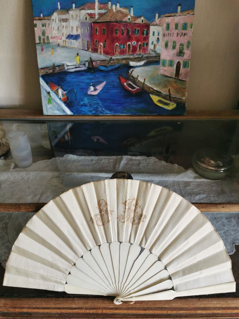 アンティークブルージュ ロザリンペルレ レースファン シルク 象牙色スティック