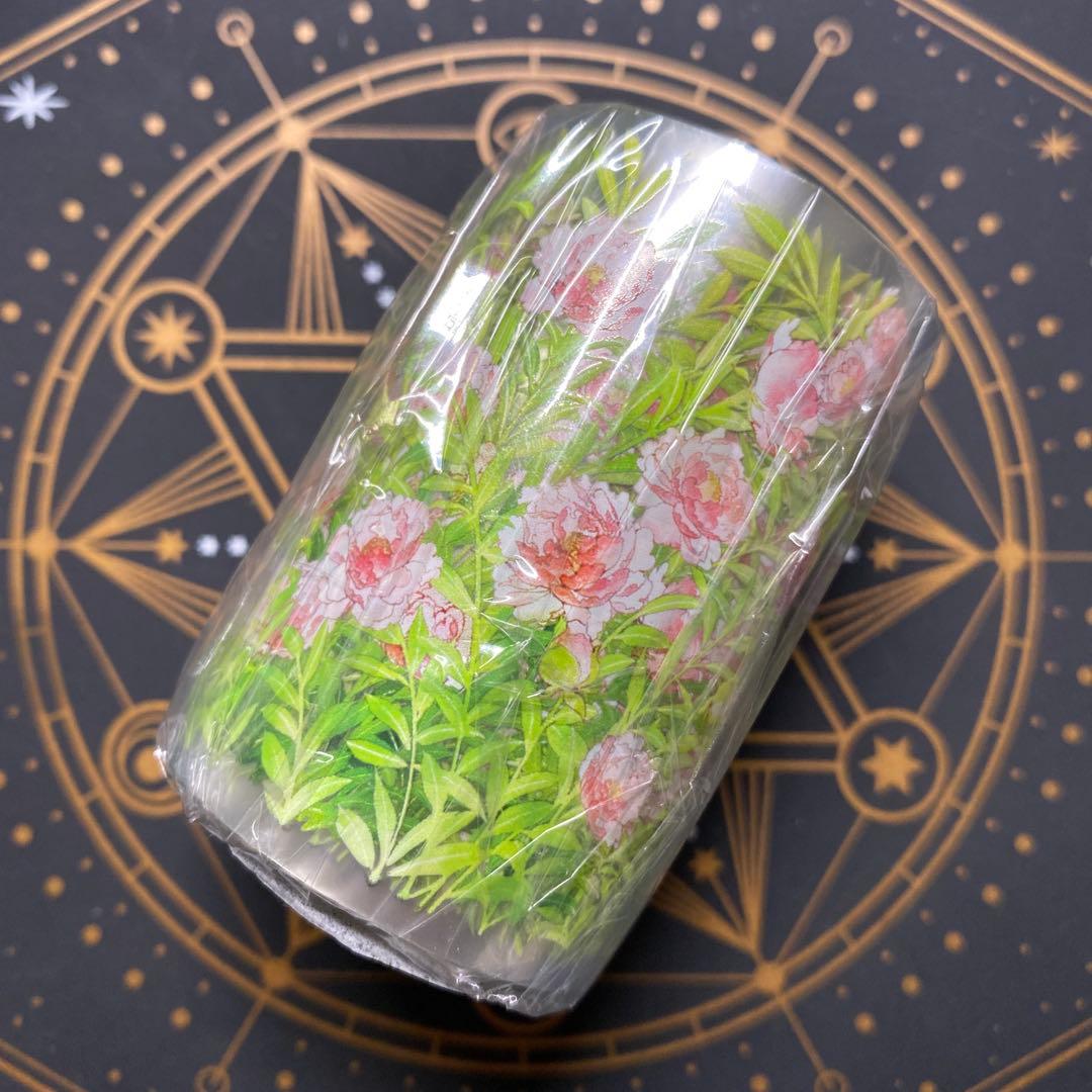 【8923】海外　マステ　5m巻　PETマスキングテープ　お花系　ボタン　ピンク