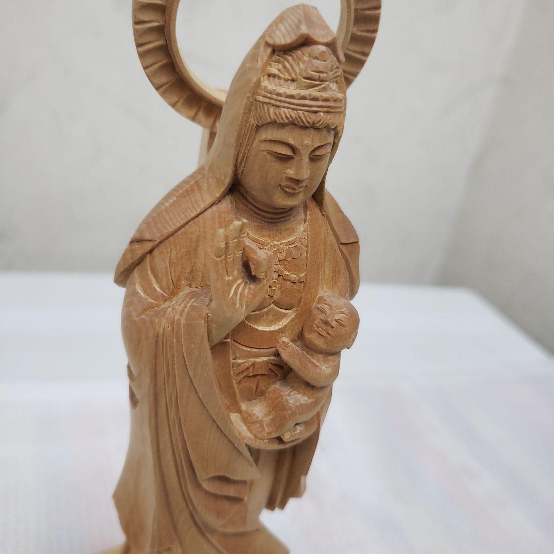 Ｂフライデー蔵出し特価　優しい仏像★ヒバ材 慈母観音菩薩像4.5寸立★約22cm