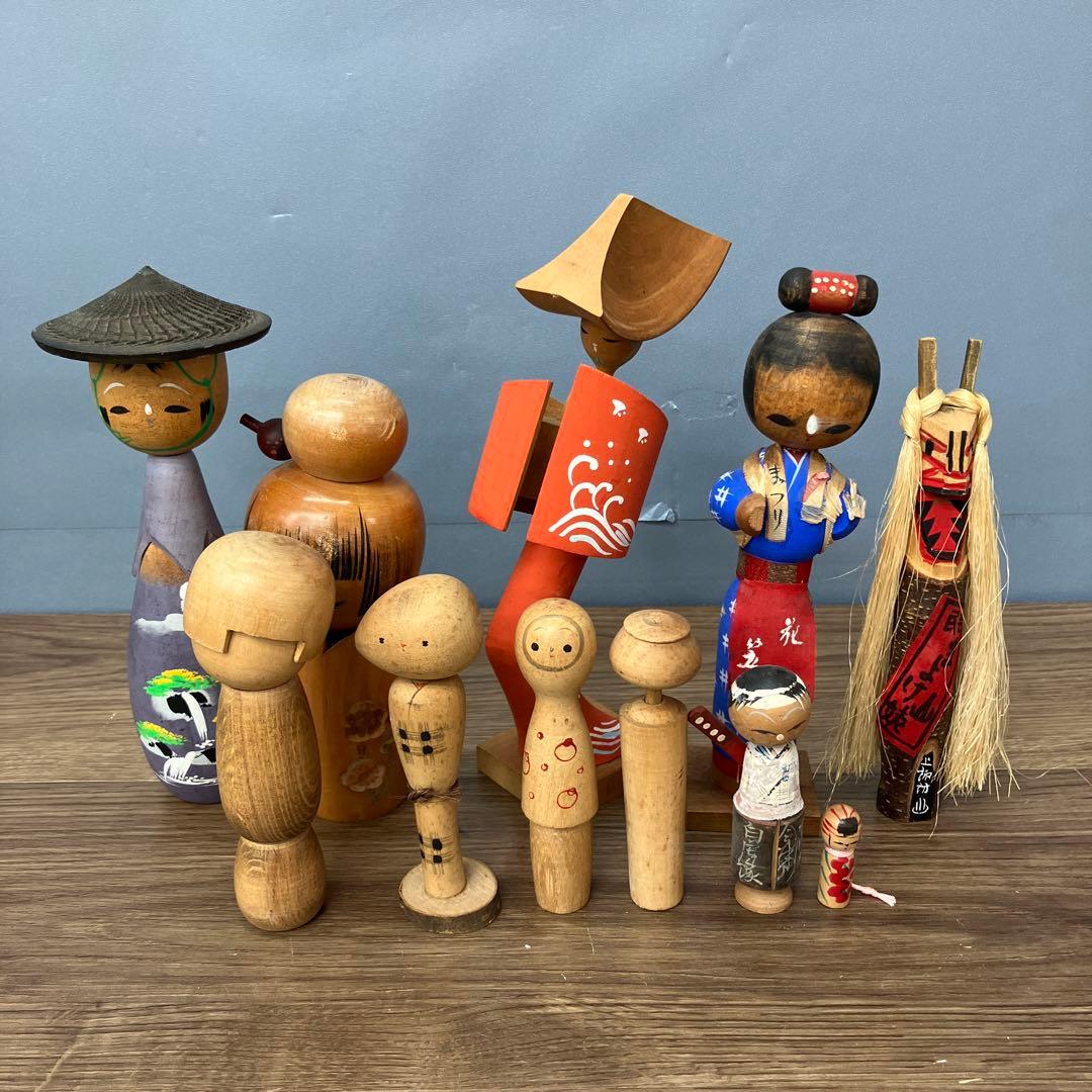 4F こけし まとめ売り 創作こけし 民芸品 木工品 11点セット アンティーク