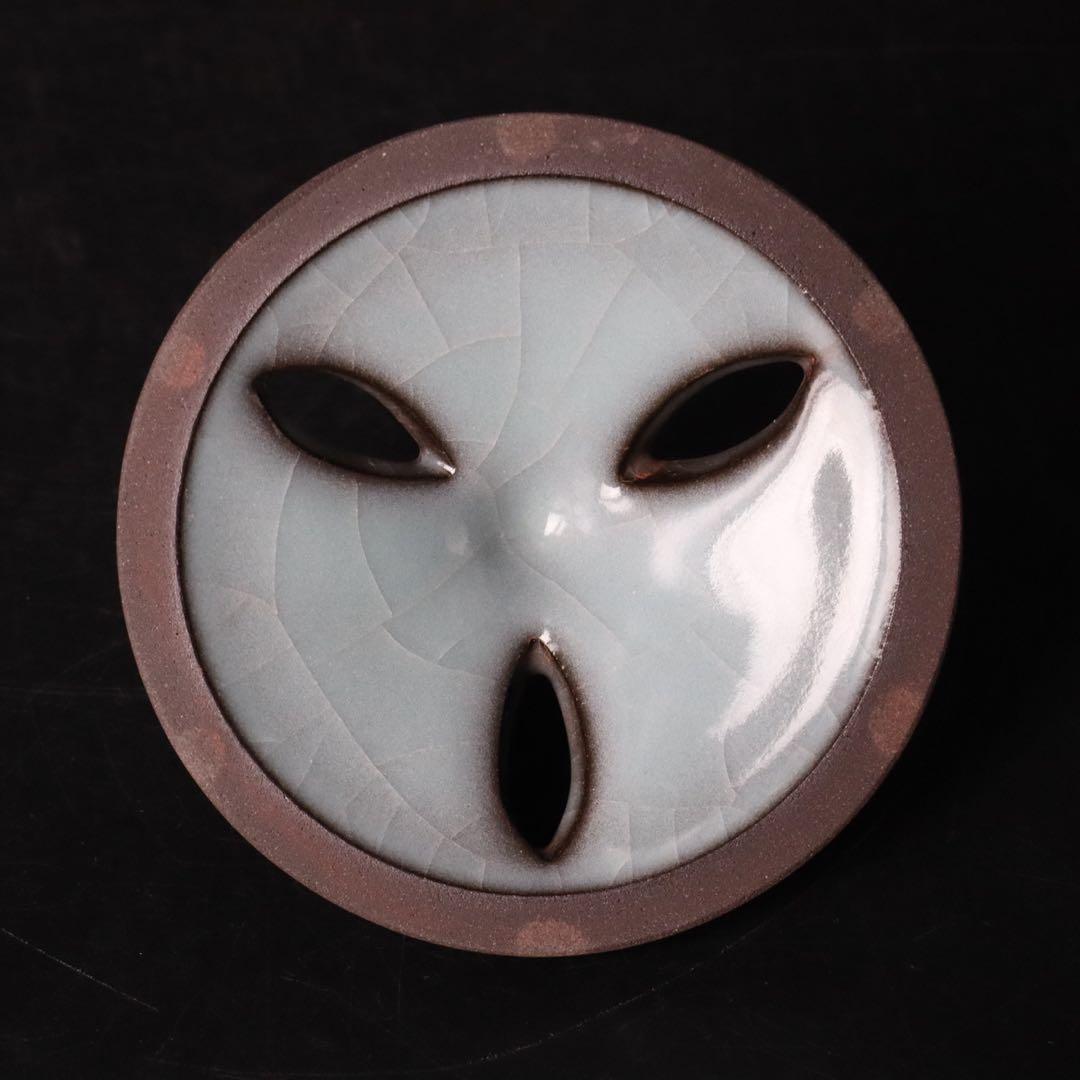 人気作家 峯岸勢晃 月白青瓷 線段香炉 共箱 共布 陶歴付