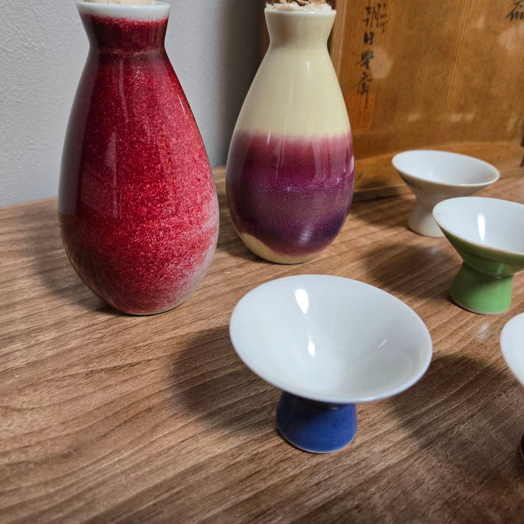 朝日窯　酒器セット 陶器製 2本の徳利と6つの杯