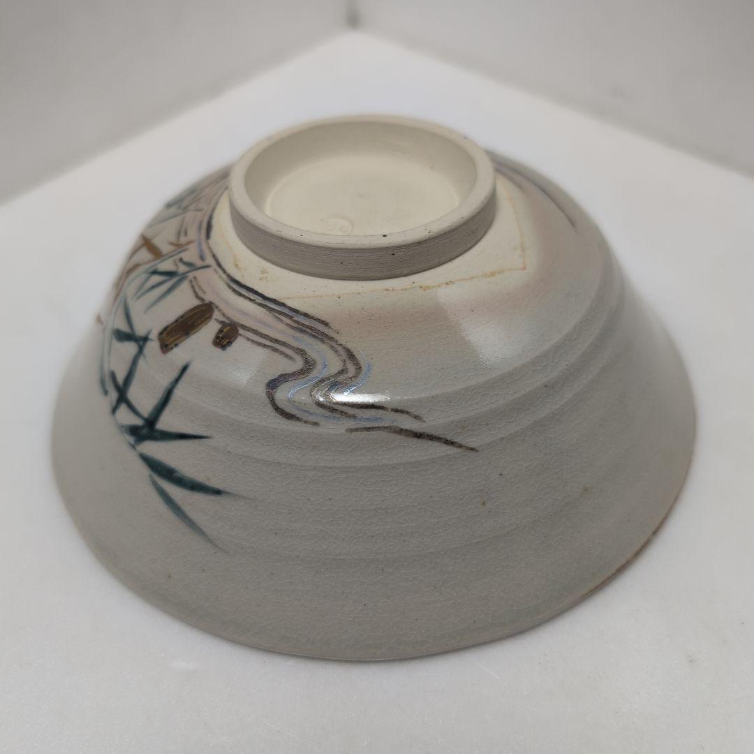 膳所焼　色絵　葦茶碗