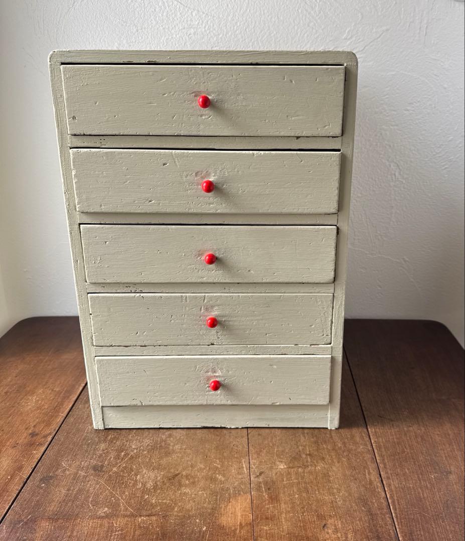 古道具　5杯の小引き出し　昭和レトロ　木製ドロワー　アンティーク