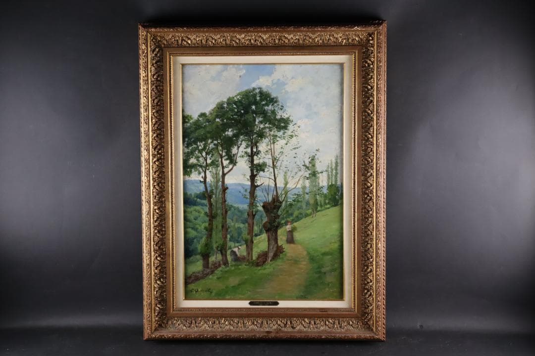 真作保証 19世紀古画 Charles-HenriQuinet 風景画油彩10号