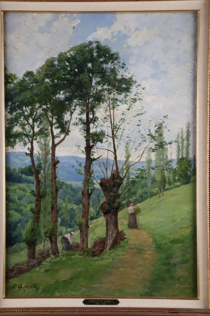 真作保証 19世紀古画 Charles-HenriQuinet 風景画油彩10号