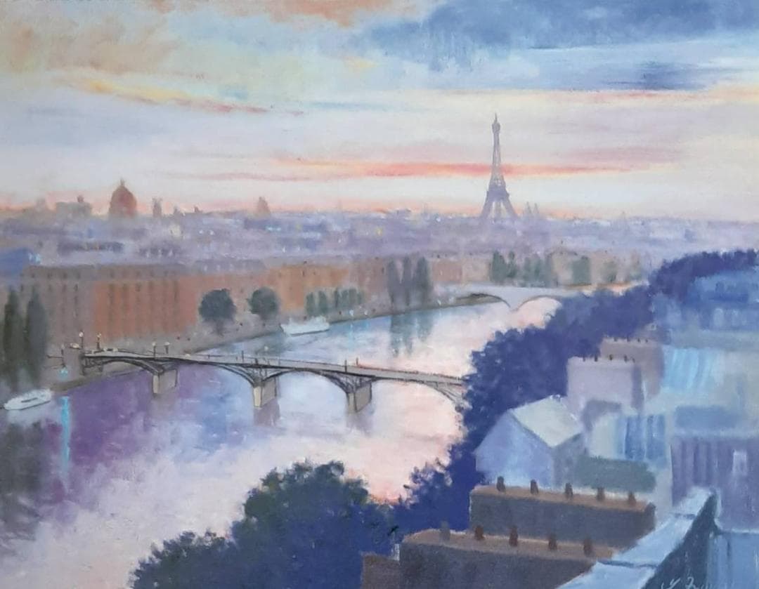 藤祥州、「黄昏のパリ」、希少画集の額装画、四季、風景、人気作品