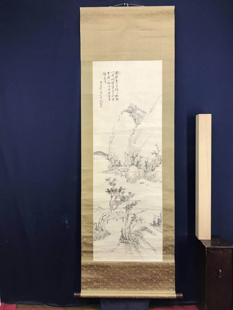 真作/梁川星巌/山水画賛/山水図/掛軸☆宝船☆AE-273