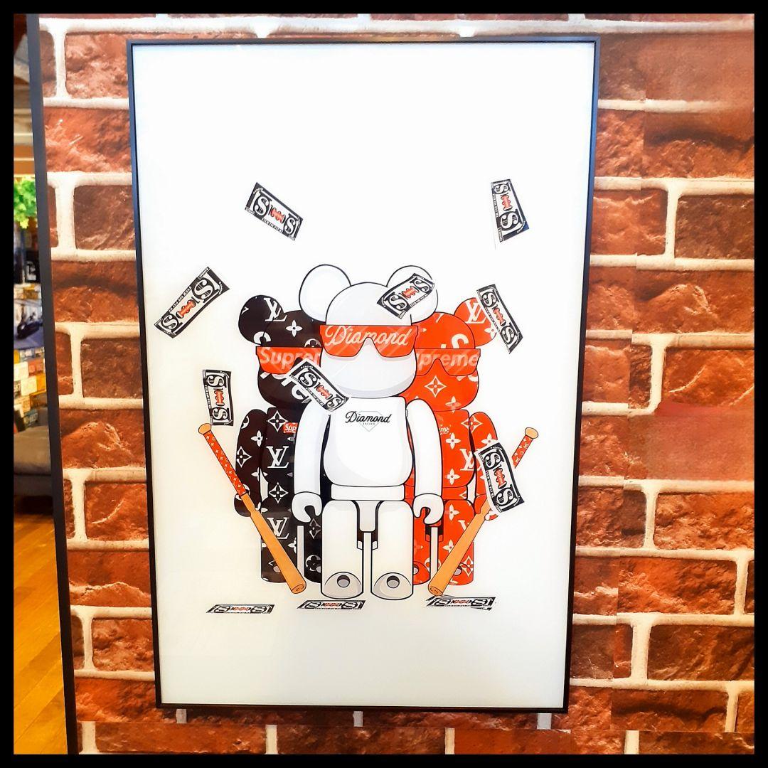 特殊ミラーアートパネル　ベアブリック　Louis Vuitton　Supreme