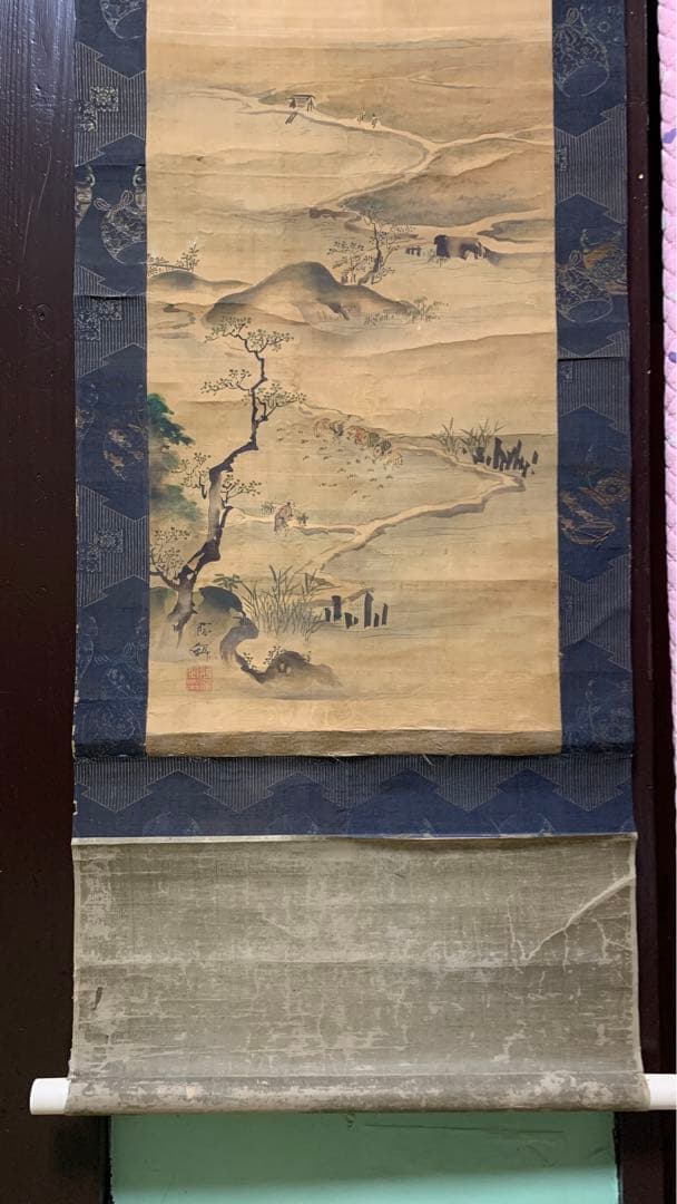 ②④ 中国？山水風景水墨画掛軸　署名捺印有り　作者不明　江戸時代？