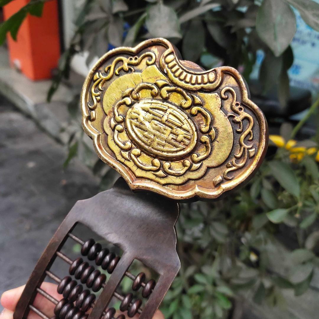 紫銅のめでたいそろばんです 装飾品 工芸品美術品 置物