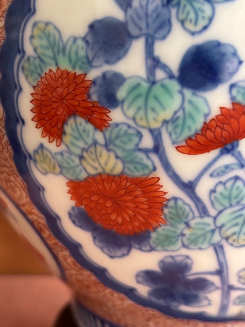 人間国宝十三代今泉今右衛門作色鍋島江戸期名品文様桜牡丹藤袴文瓶　検最上位作品