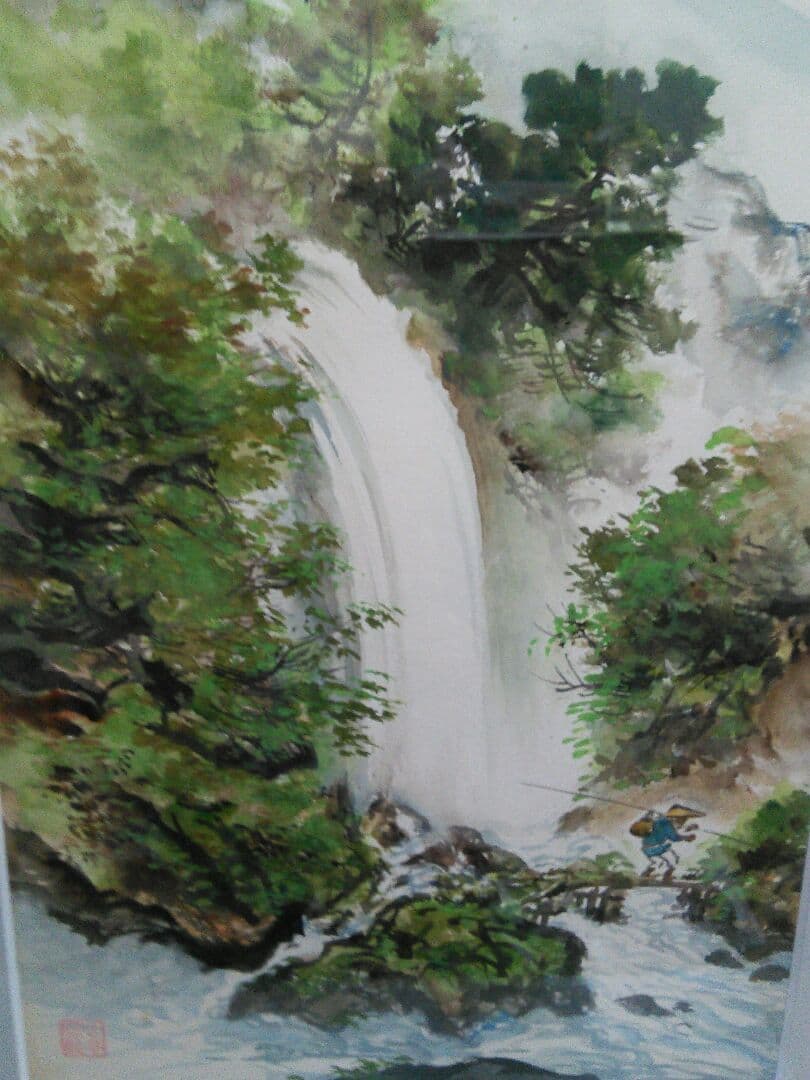 日本画水彩画　秋保大滝図